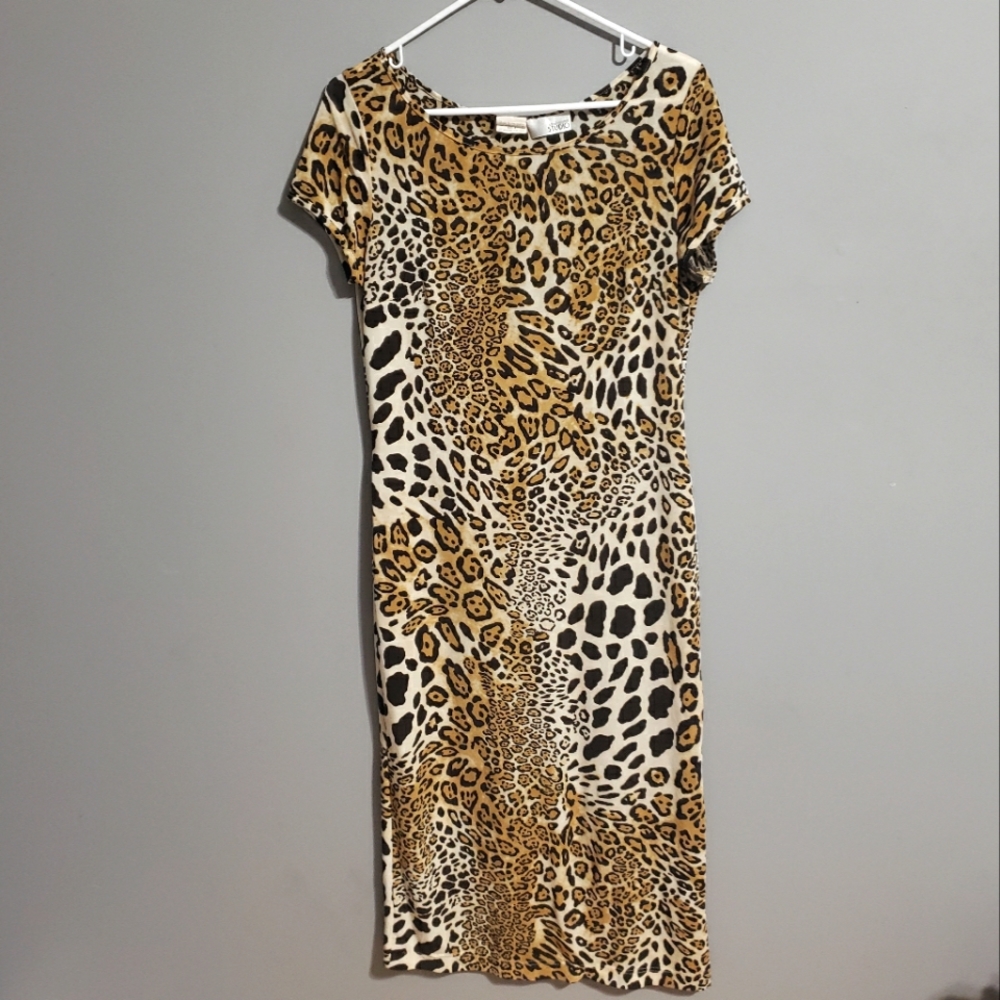 Vintage Steilmann Women's fitted leopard print dress size 4 polyester